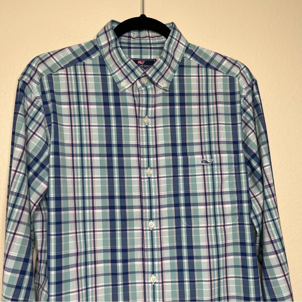 Vineyard Vines Shep and Ian Classic Fit Tucker Shirt Blue Green Plaid Men Medium - Picture 3 of 13